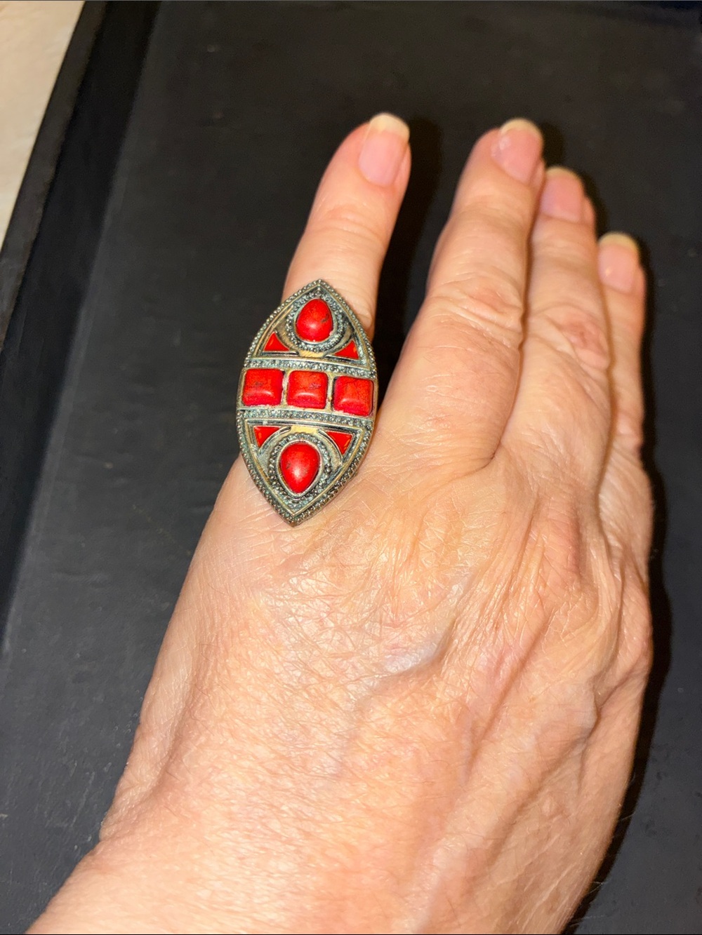 Red Statement Marquise Cocktail Adjustable Ring